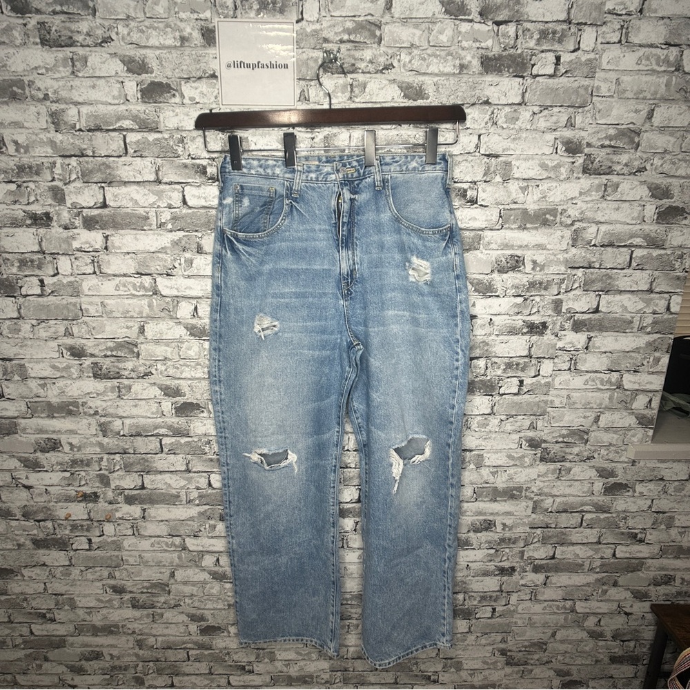 EUC Pilcrow Classic Blue Distressed Women's Wide Leg Jeans Size 32 Tall